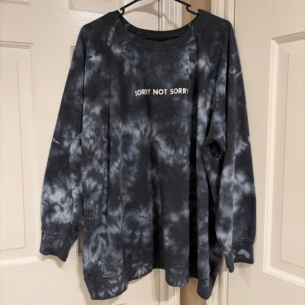 Torrid Womens Plus Size 3 Sorry Not Sorry Sweatshirt Black Tie Dye Cotton Blend